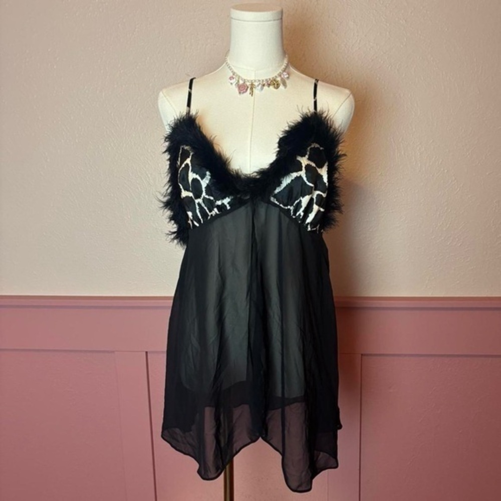 y2k mcbling vtg organza faux fur lingerie